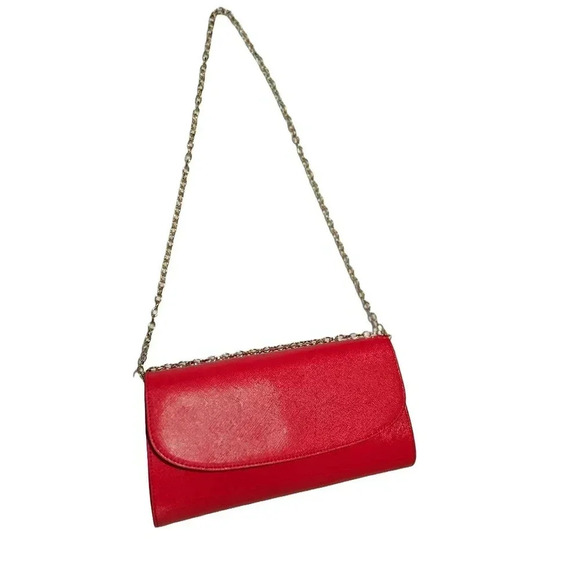 Red Clutch Purse with Gold Chain Strap - Picture 2 of 13